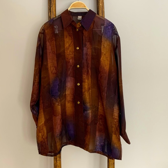 Tru blouse Tops - UNAVAILABLE Vintage Retro TRU Sheer Copper and Blue Long Shirt